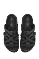 Women's Black Leather Slippers | Derimod