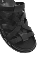 Women's Black Leather Slippers | Derimod