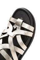 Women's Gold Leather Metallic Slippers | Derimod