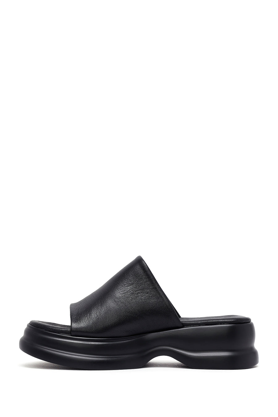 
Women's Black Thick Sole Leather Slippers
