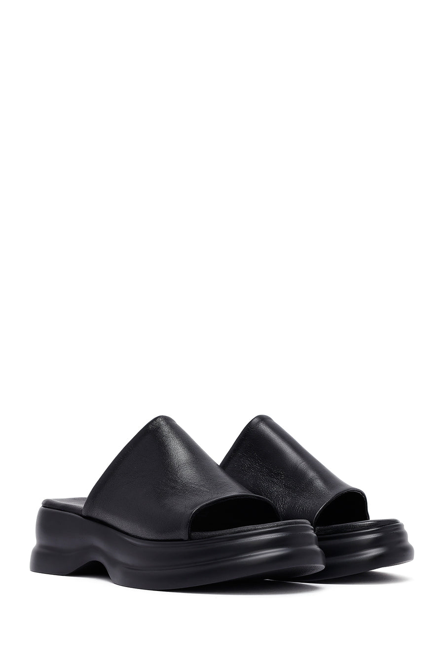 
Women's Black Thick Sole Leather Slippers
