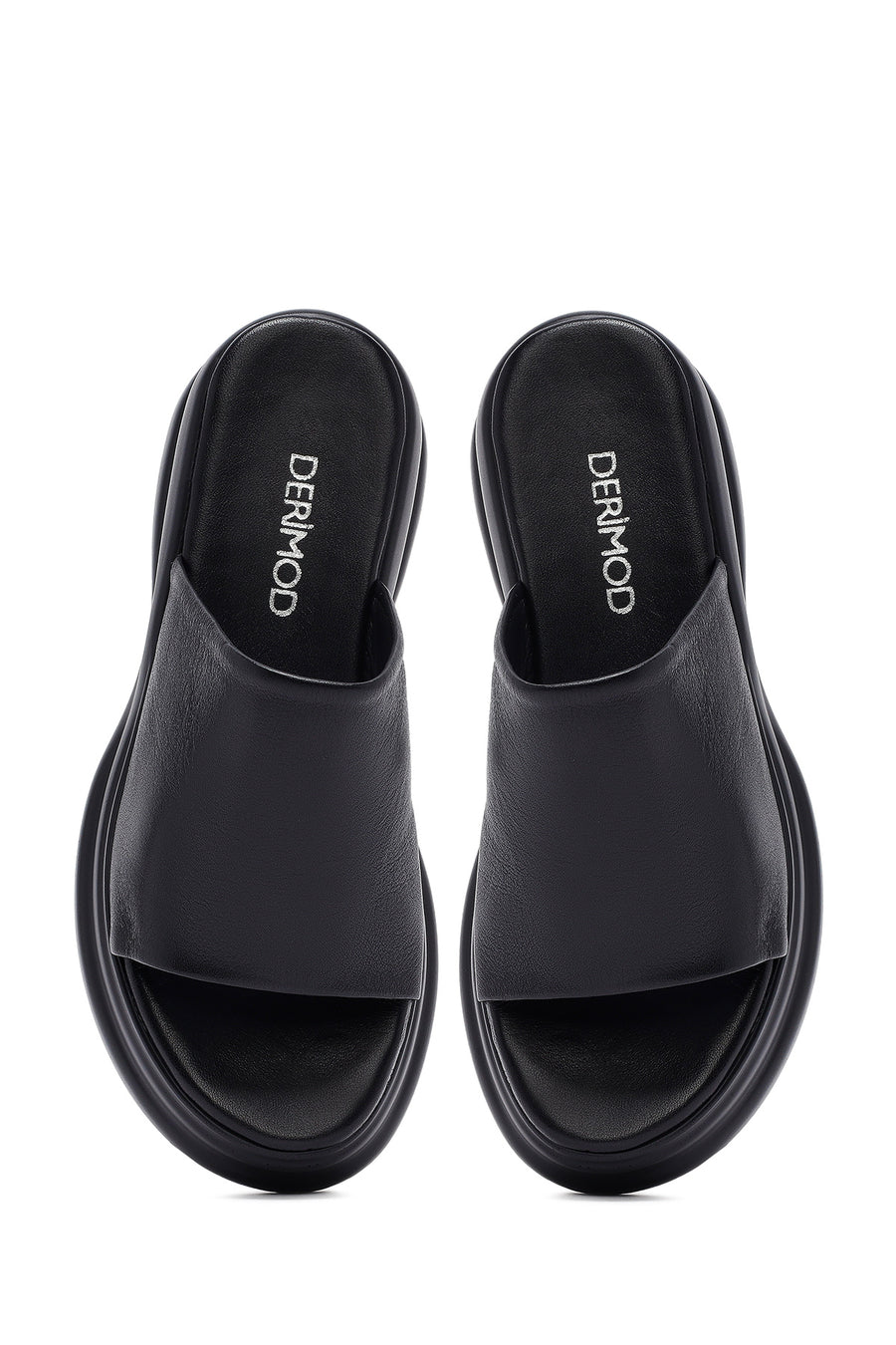 
Women's Black Thick Sole Leather Slippers

