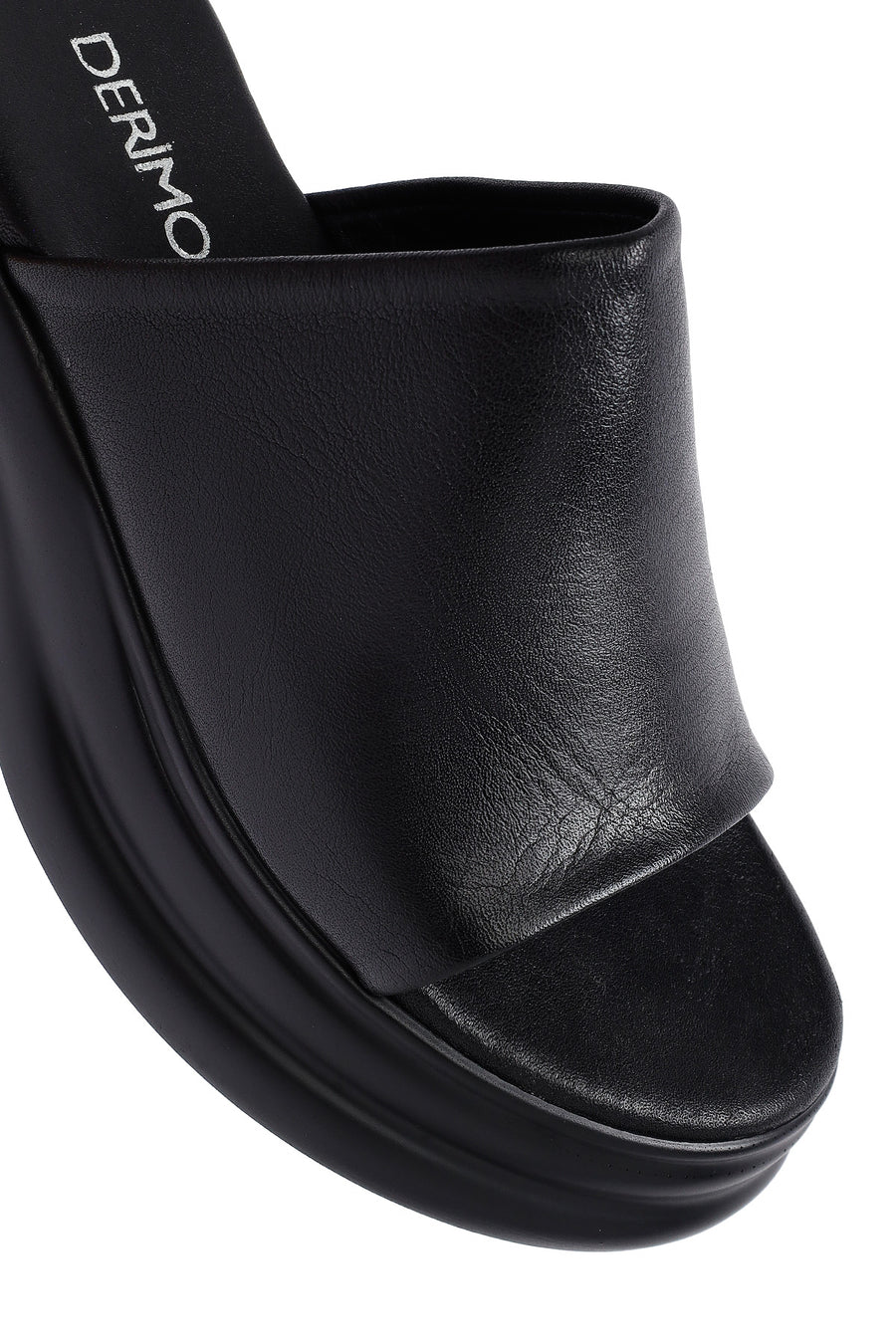 
Women's Black Thick Sole Leather Slippers
