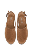Women's Tan Back-Tie Suede Leather Espadrilles | Derimod