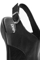 Women's Black Wedge Heeled Leather Sandals | Derimod