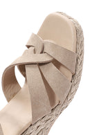 Women's Cream Ankle Strap Wedge Heel Suede Leather Espadrilles | Derimod