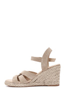 Women's Cream Ankle Strap Wedge Heel Suede Leather Espadrilles | Derimod