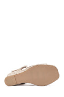 Women's Cream Ankle Strap Wedge Heel Suede Leather Espadrilles | Derimod