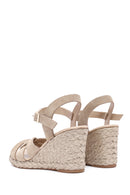 Women's Cream Ankle Strap Wedge Heel Suede Leather Espadrilles | Derimod