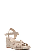 Women's Cream Ankle Strap Wedge Heel Suede Leather Espadrilles | Derimod