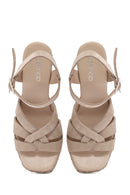 Women's Cream Ankle Strap Wedge Heel Suede Leather Espadrilles | Derimod