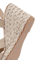 Women's Cream Ankle Strap Wedge Heel Suede Leather Espadrilles | Derimod