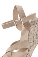 Women's Cream Ankle Strap Wedge Heel Suede Leather Espadrilles | Derimod