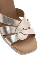 Kadın Altın Bilekten Tokalı Dolgu Topuklu Metalik Deri Espadril Sandalet | Derimod