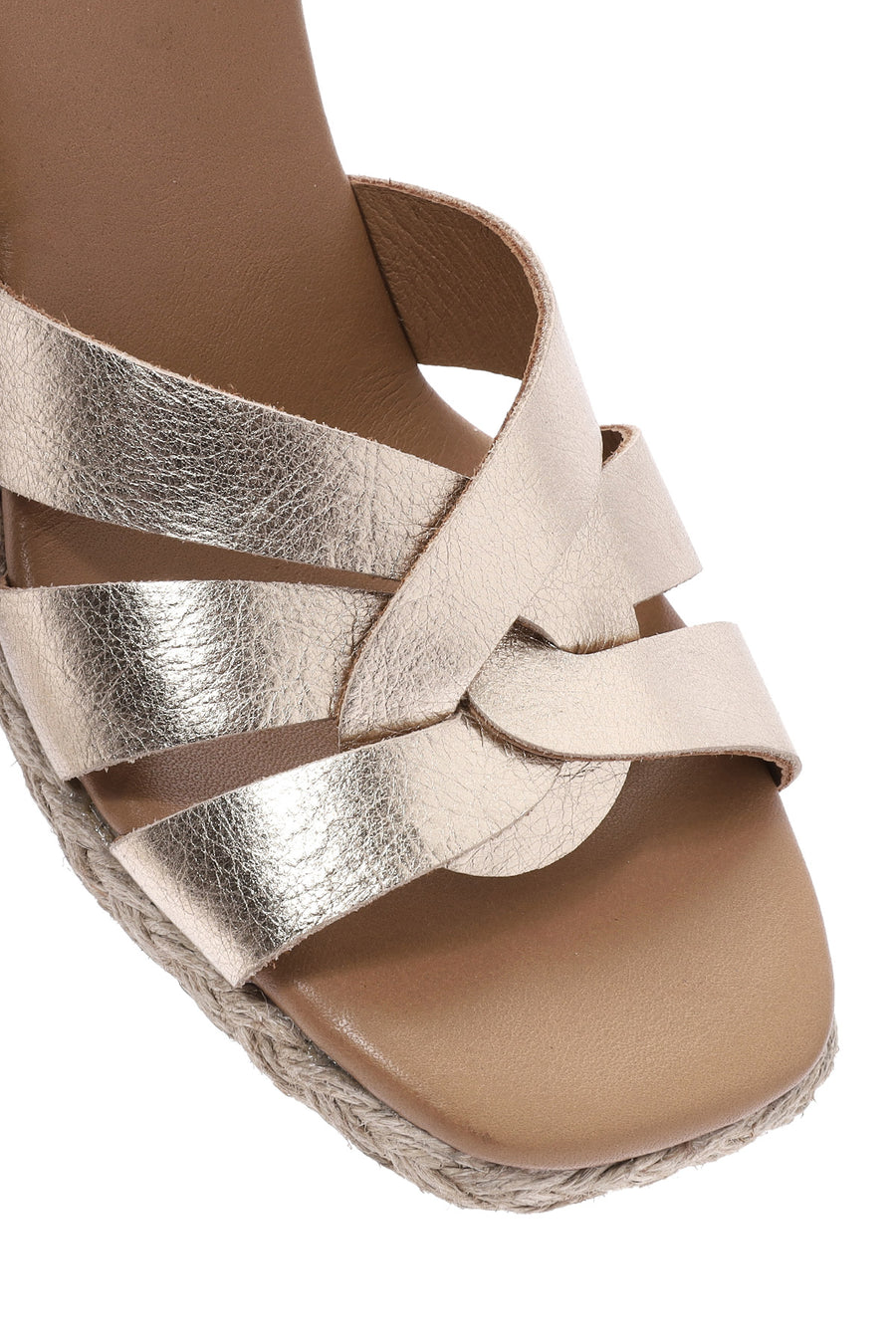 Women's Gold Ankle Buckle Wedge Heel Metallic Leather Espadrille Sandals