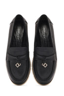 Women's Black Leather Comfort Loafer | Derimod