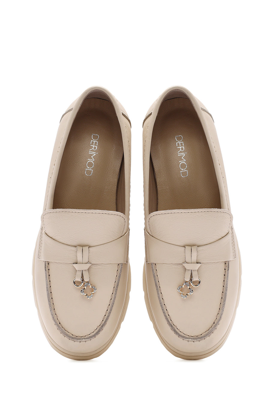 Kadın Krem Deri Comfort Loafer