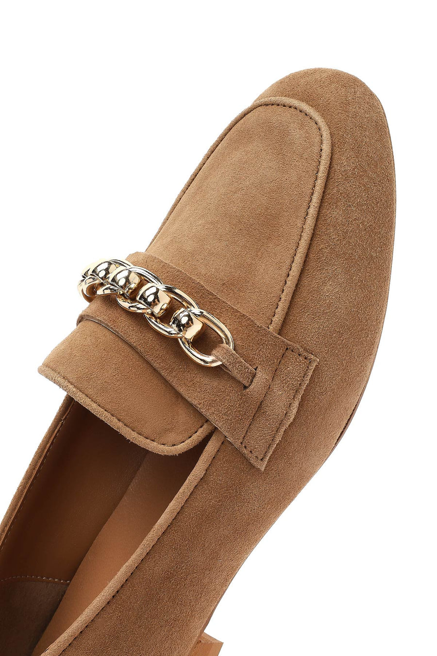 Women's Tan Buckled Suede Leather Loafer