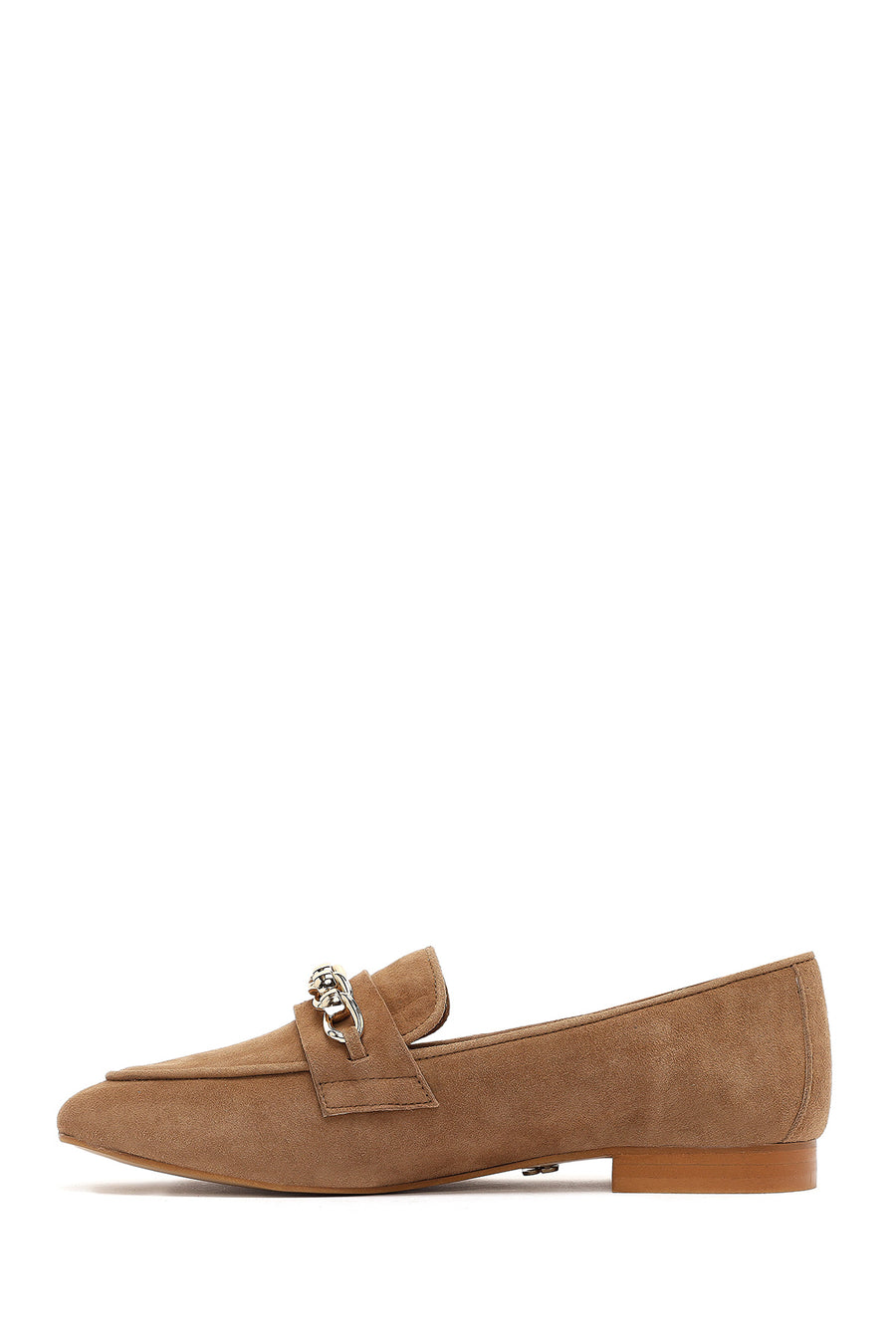 Women's Tan Buckled Suede Leather Loafer