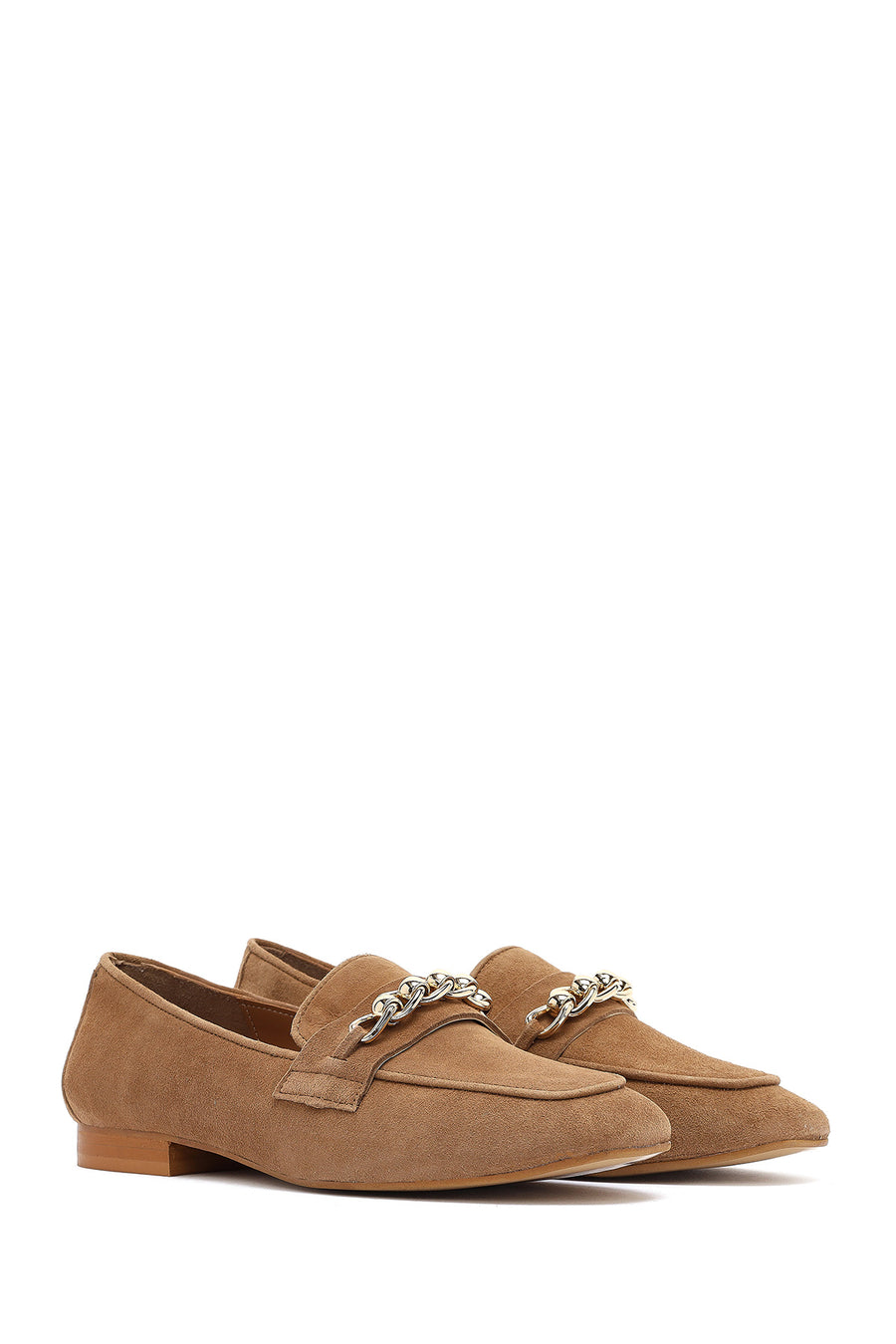 Women's Tan Buckled Suede Leather Loafer