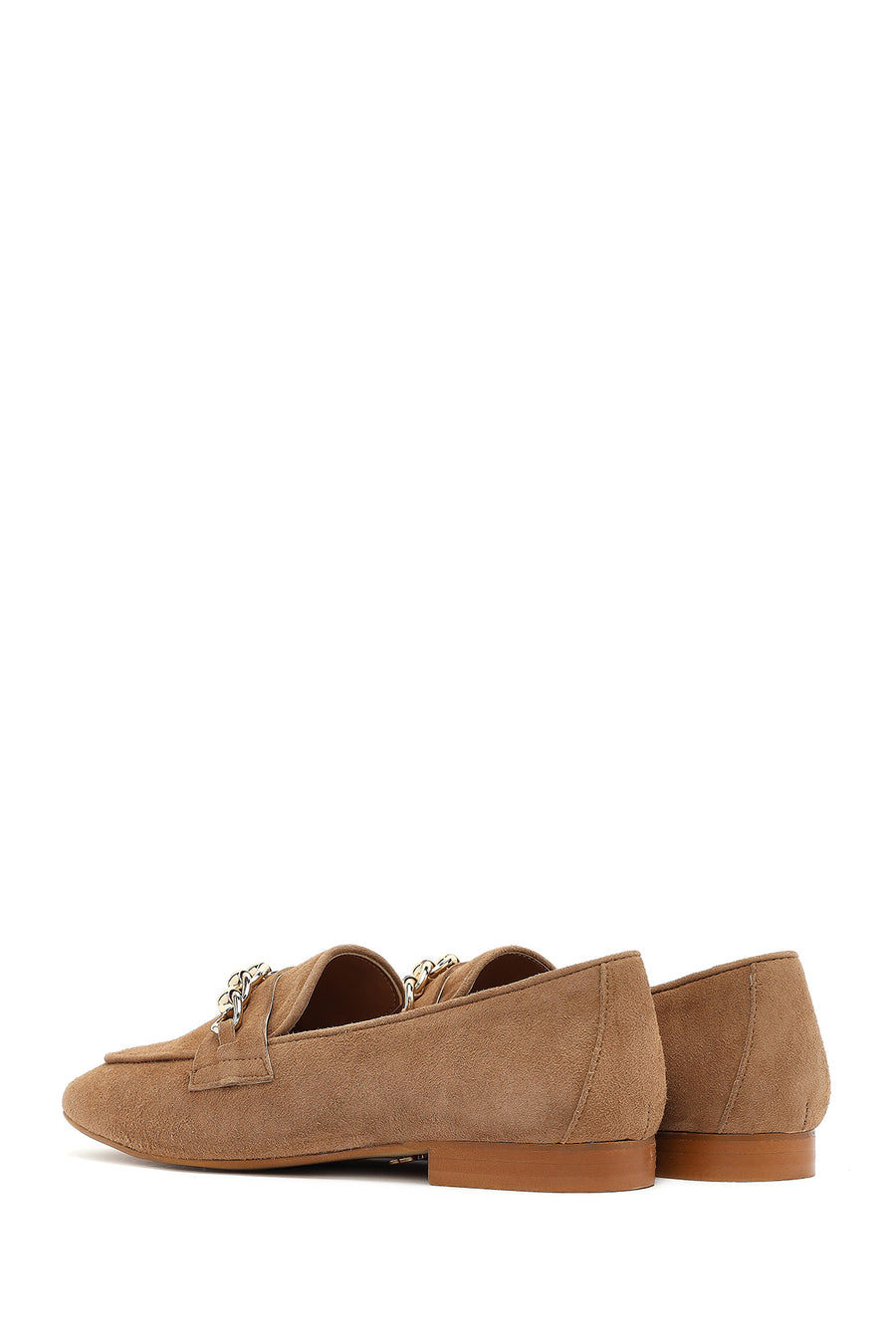Women's Tan Buckled Suede Leather Loafer