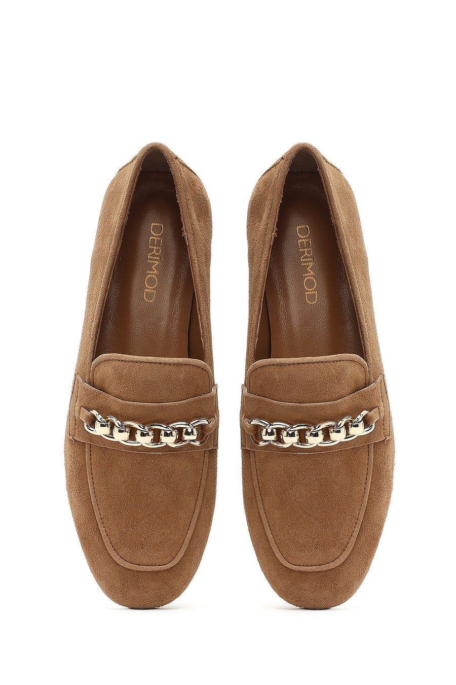 Women's Tan Buckled Suede Leather Loafer