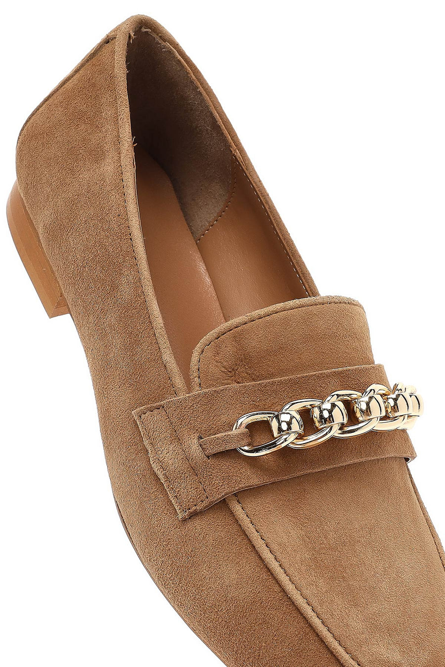 Women's Tan Buckled Suede Leather Loafer