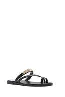 Kadın Siyah Taşlı Parmak Arası Deri Terlik | Derimod