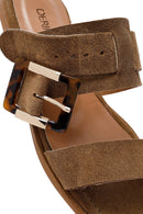 Kadın Bej Tokalı Süet Deri Terlik | Derimod