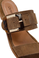 Kadın Bej Tokalı Süet Deri Terlik | Derimod