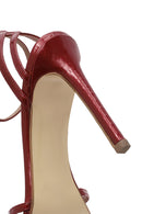 Kadın Kırmızı Bilekten Bağlamalı İnce Yüksek Topuklu Rugan Deri Sandalet | Derimod