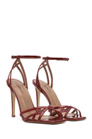 Kadın Kırmızı Bilekten Bağlamalı İnce Yüksek Topuklu Rugan Deri Sandalet | Derimod