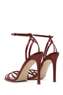 Kadın Kırmızı Bilekten Bağlamalı İnce Yüksek Topuklu Rugan Deri Sandalet | Derimod
