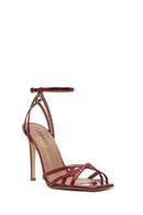 Kadın Kırmızı Bilekten Bağlamalı İnce Yüksek Topuklu Rugan Deri Sandalet | Derimod