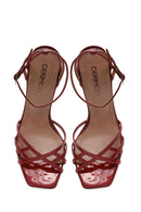 Kadın Kırmızı Bilekten Bağlamalı İnce Yüksek Topuklu Rugan Deri Sandalet | Derimod