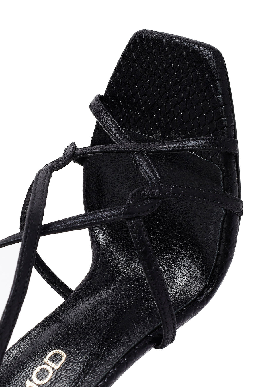 Women's Black Ankle Buckle Thin Heel Metallic Leather Sandals