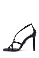 Kadın Siyah Bilekten Tokalı İnce Topuklu Metalik Deri Sandalet | Derimod