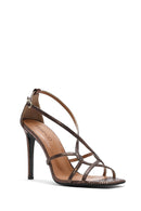 Kadın Bronz Bilekten Bantlı Desenli Yüksek İnce Topuklu Deri Ayakkabı | Derimod