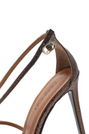 Kadın Bronz Bilekten Bantlı Desenli Yüksek İnce Topuklu Deri Ayakkabı | Derimod