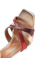 Kadın Altın Bilekten Bağlamalı İnce Yüksek Topuklu Desenli Deri Sandalet | Derimod