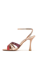 Kadın Altın Bilekten Bağlamalı İnce Yüksek Topuklu Desenli Deri Sandalet | Derimod