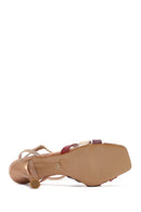 Kadın Altın Bilekten Bağlamalı İnce Yüksek Topuklu Desenli Deri Sandalet | Derimod