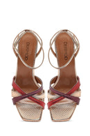 Kadın Altın Bilekten Bağlamalı İnce Yüksek Topuklu Desenli Deri Sandalet | Derimod