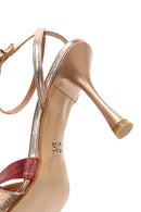 Kadın Altın Bilekten Bağlamalı İnce Yüksek Topuklu Desenli Deri Sandalet | Derimod