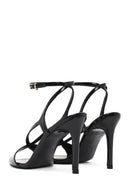 Kadın Siyah Bilekten Bantlı Yüksek İnce Topuklu Deri Sandalet | Derimod