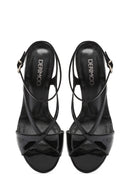 Kadın Siyah Bilekten Bantlı Yüksek İnce Topuklu Deri Sandalet | Derimod