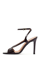 Kadın Bordo Bilekten Bantlı Yüksek İnce Topuklu Deri Sandalet | Derimod