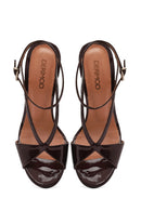 Kadın Bordo Bilekten Bantlı Yüksek İnce Topuklu Deri Sandalet | Derimod