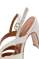 Women's Cream Ankle Buckle Patterned Thick Heel Leather Sandals | Derimod