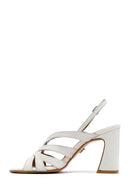 Women's Cream Ankle Buckle Patterned Thick Heel Leather Sandals | Derimod